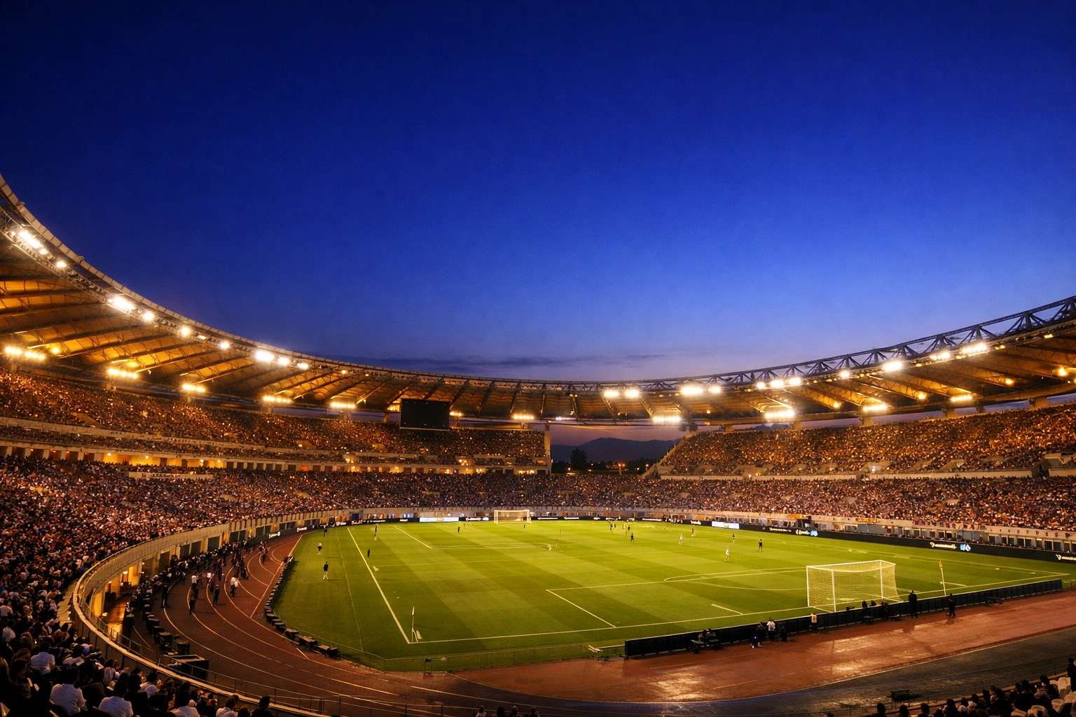 Das beleuchtete Stadio Olimpico in Rom als Schauplatz für strategische Serie A Analysen.