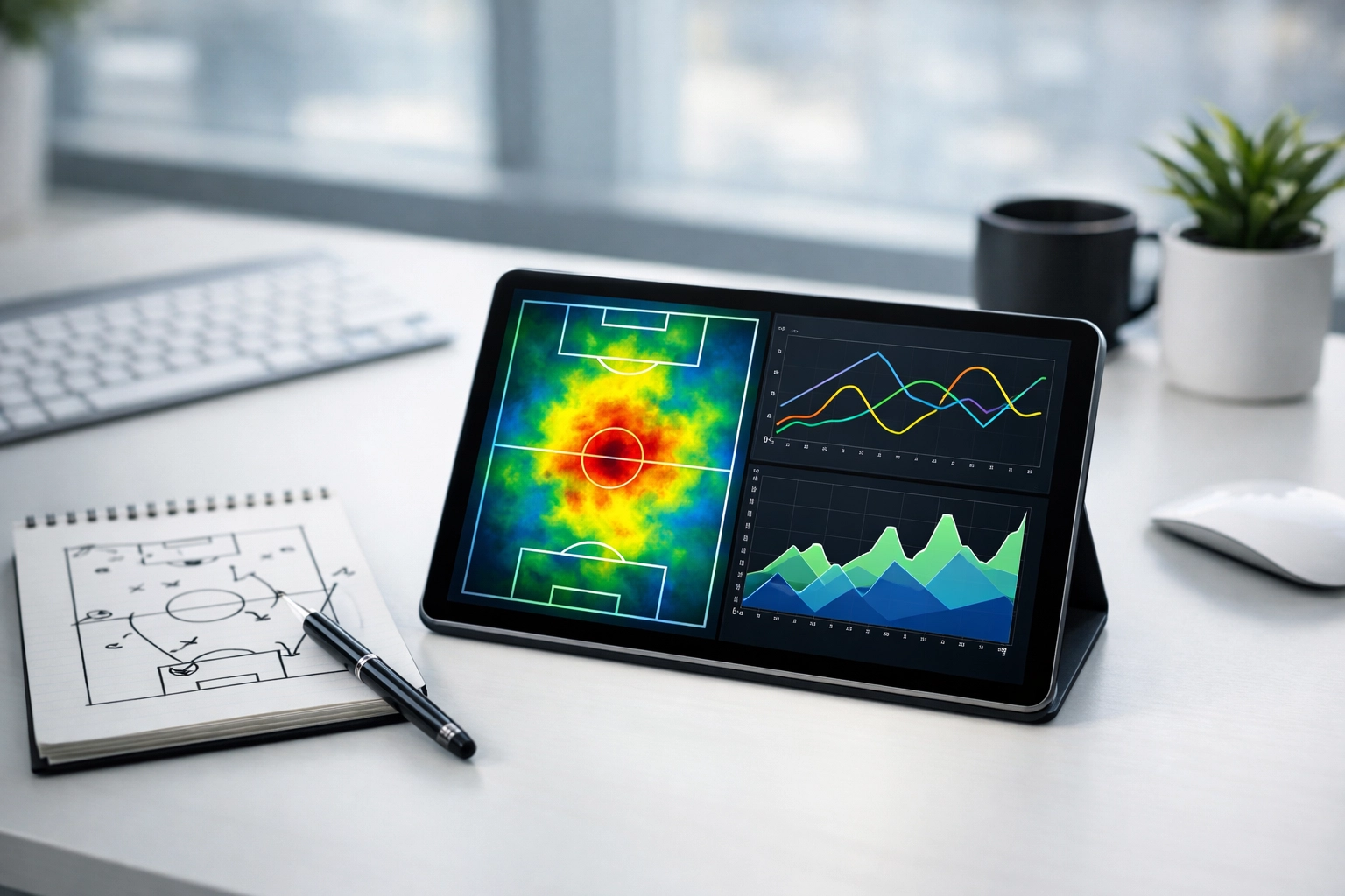 Analyse-Arbeitsplatz mit Heatmap und Statistiken für professionelle Sportwetten Strategien.