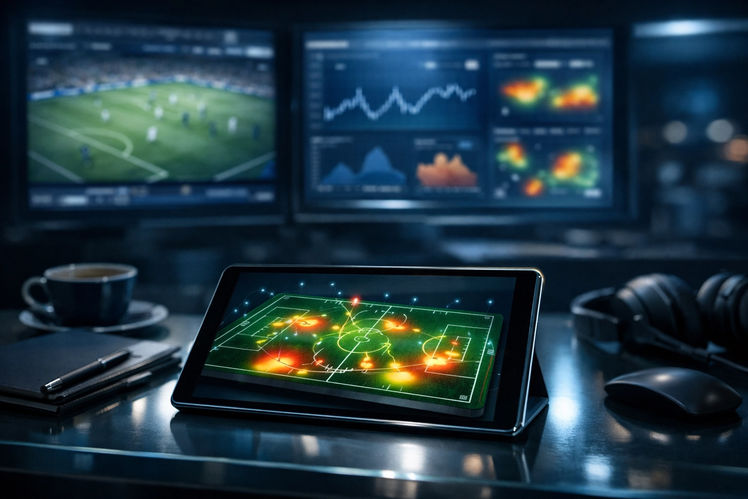 Datenbasierte Wett-Analyse am Tablet zur Identifizierung von Quotenfehlern im Fußball.