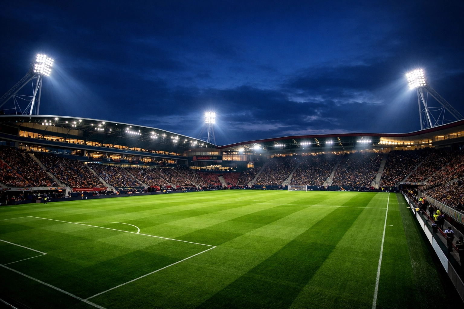 Das AFAS Stadion in Alkmaar unter Flutlicht für die Spielanalyse gegen Sparta Prag.