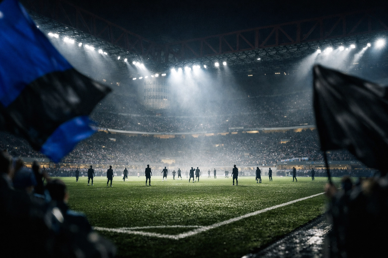 Flutlicht-Atmosphäre im San Siro Stadion bei einem Top-Spiel der Serie A