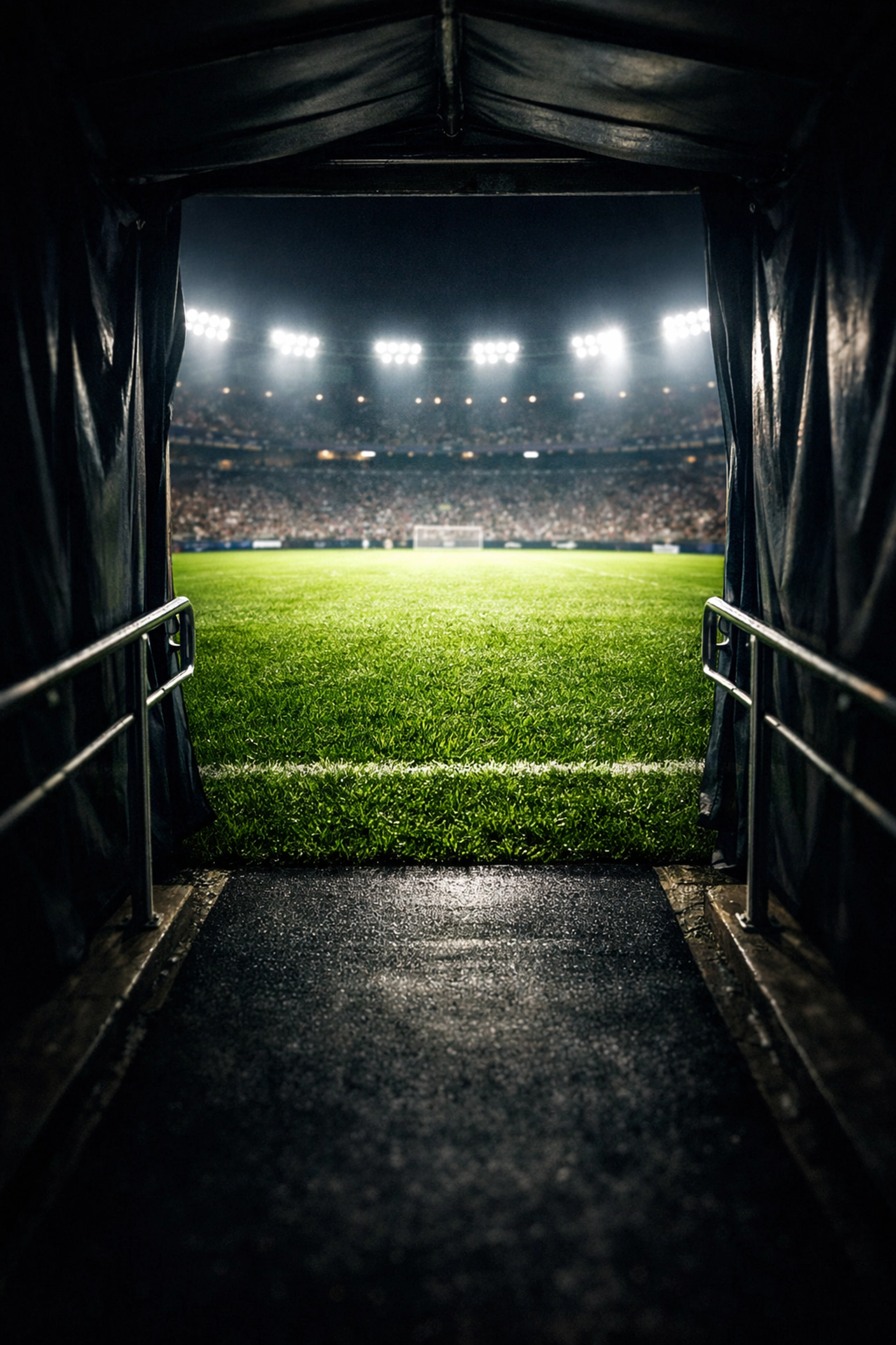Blick aus dem Spielertunnel auf das Fußballfeld vor dem Niedersachsen-Derby.