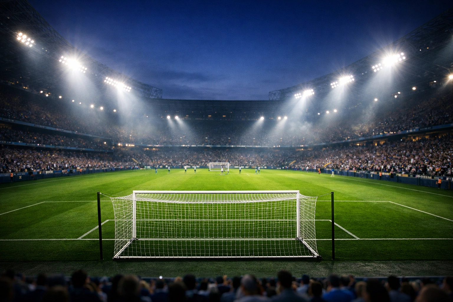 Atmosphäre im Enea Poznań Stadion bei Flutlicht zum Spiel Lech Poznań gegen Shakhtar Donetsk.