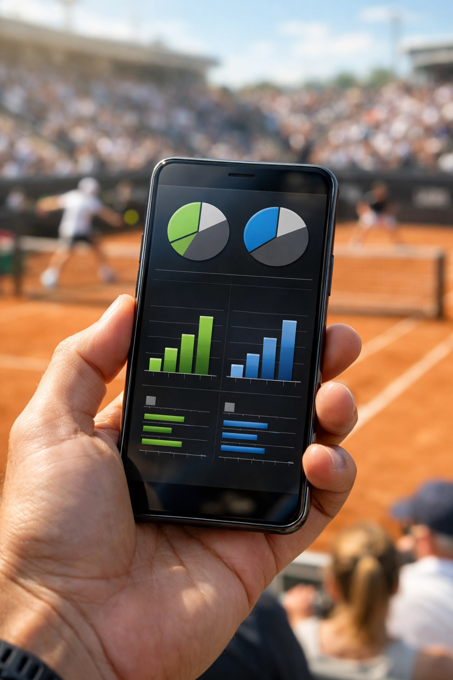 Live Tennis Analyse auf dem Smartphone mit Echtzeit-Statistiken im Stadion