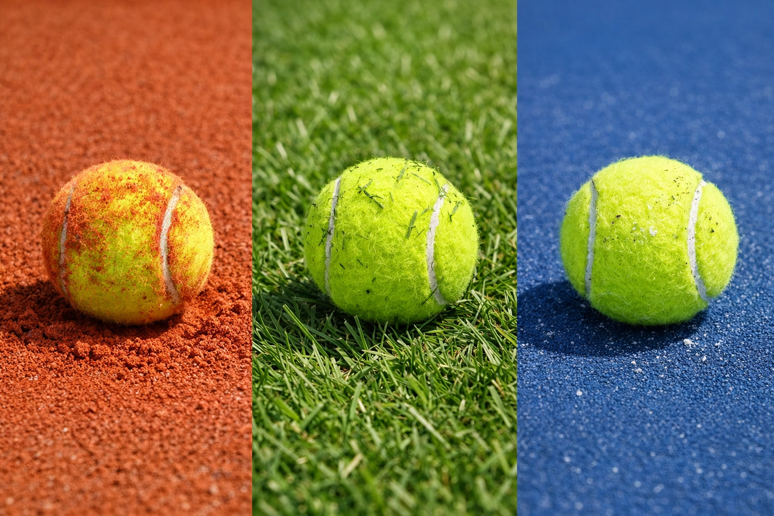 Vergleich von Tennis-Belägen: Sand, Rasen und Hartplatz für die strategische Wettanalyse.