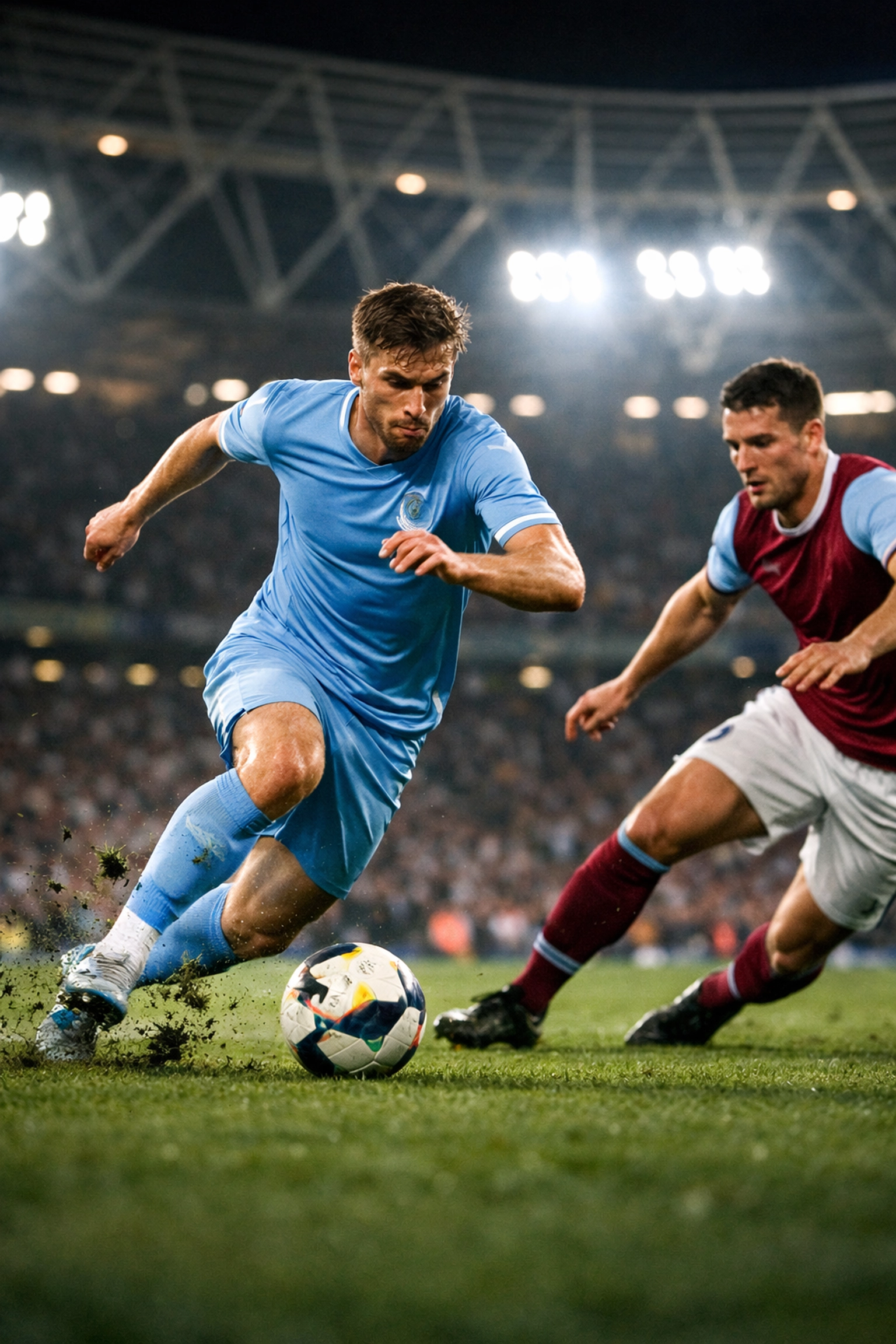 Dynamische Spielszene zwischen Manchester City und West Ham United im London Stadium