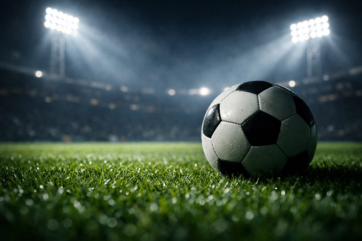 Fußball im Stadion-Flutlicht zur Analyse von xG-Werten und Marktentwicklungen.