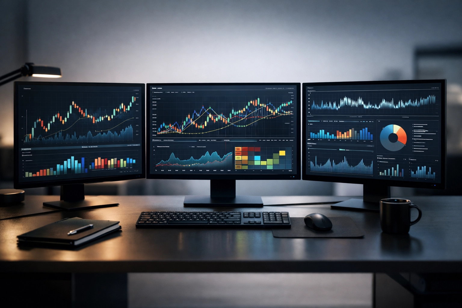 Professionelles Monitor-Setup zur statistischen Analyse von Fußball-Live-Daten in Echtzeit
