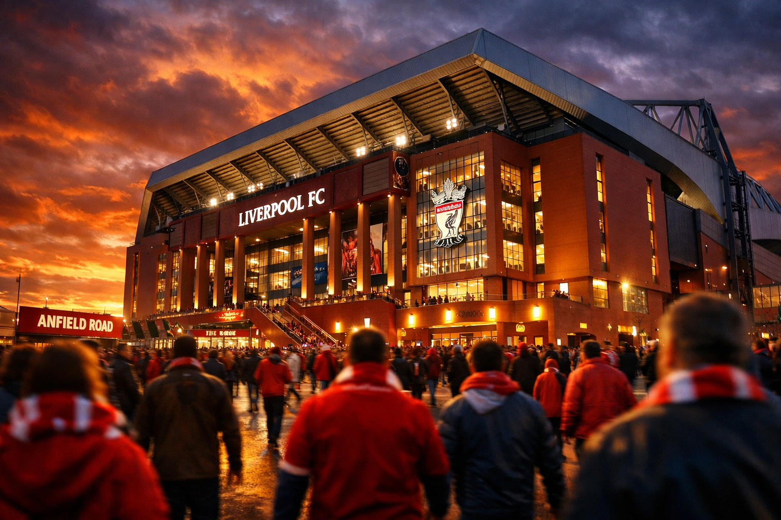 Stadionatmosphäre an der Anfield Road vor dem Premier League Duell Liverpool gegen Tottenham