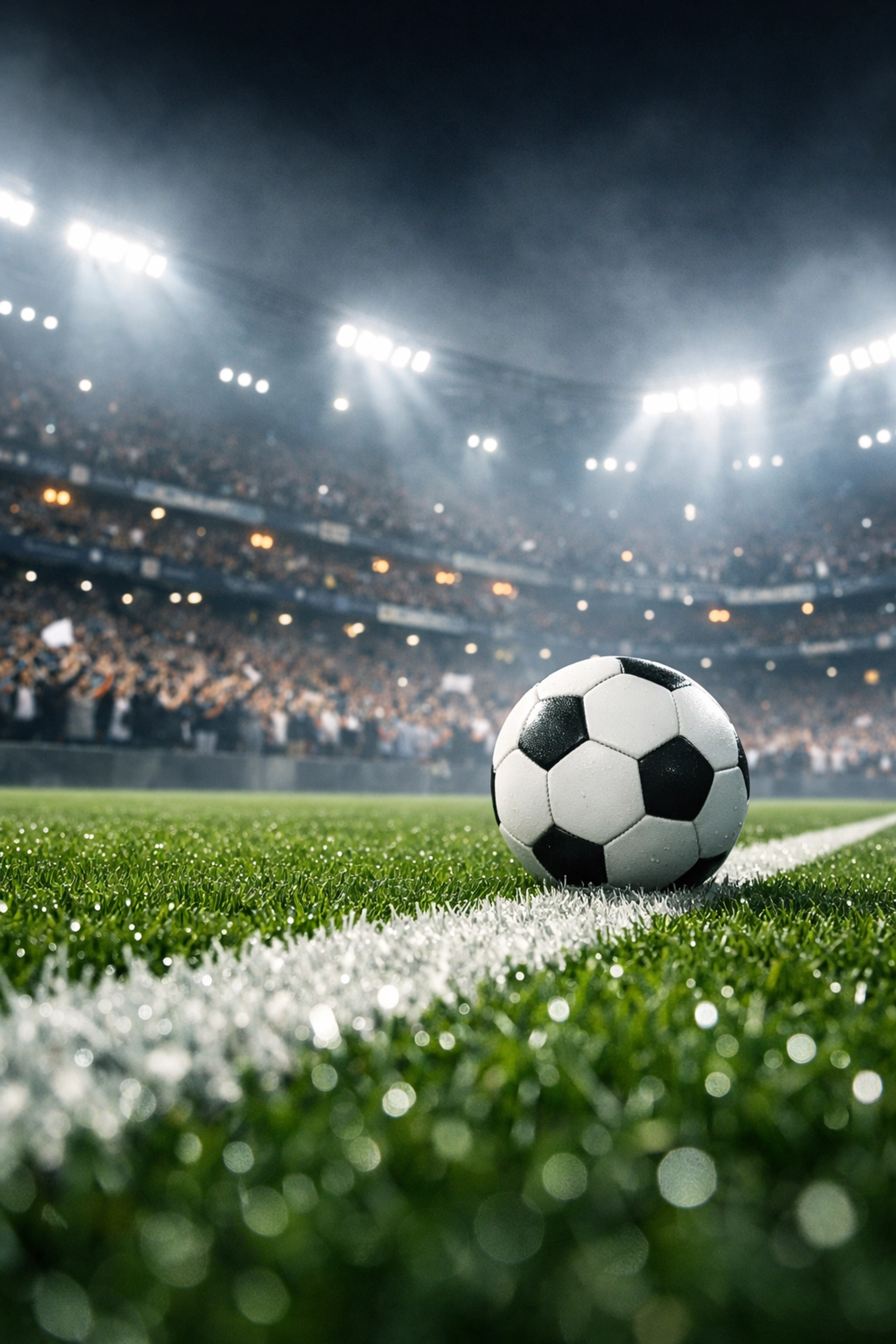 Fußball auf dem Spielfeld eines Flutlicht-Stadions vor dem Spiel Sturm Graz gegen Salzburg.