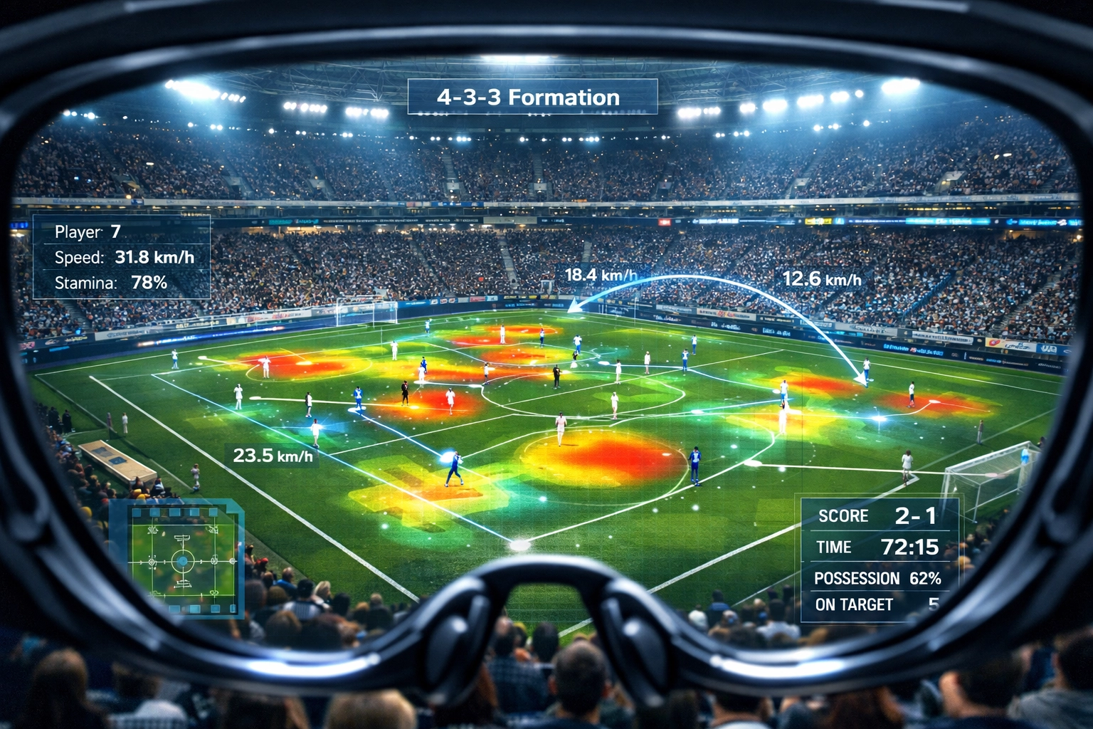 Augmented Reality Spielanalyse mit digitalen Heatmaps und taktischen Overlays in Echtzeit.
