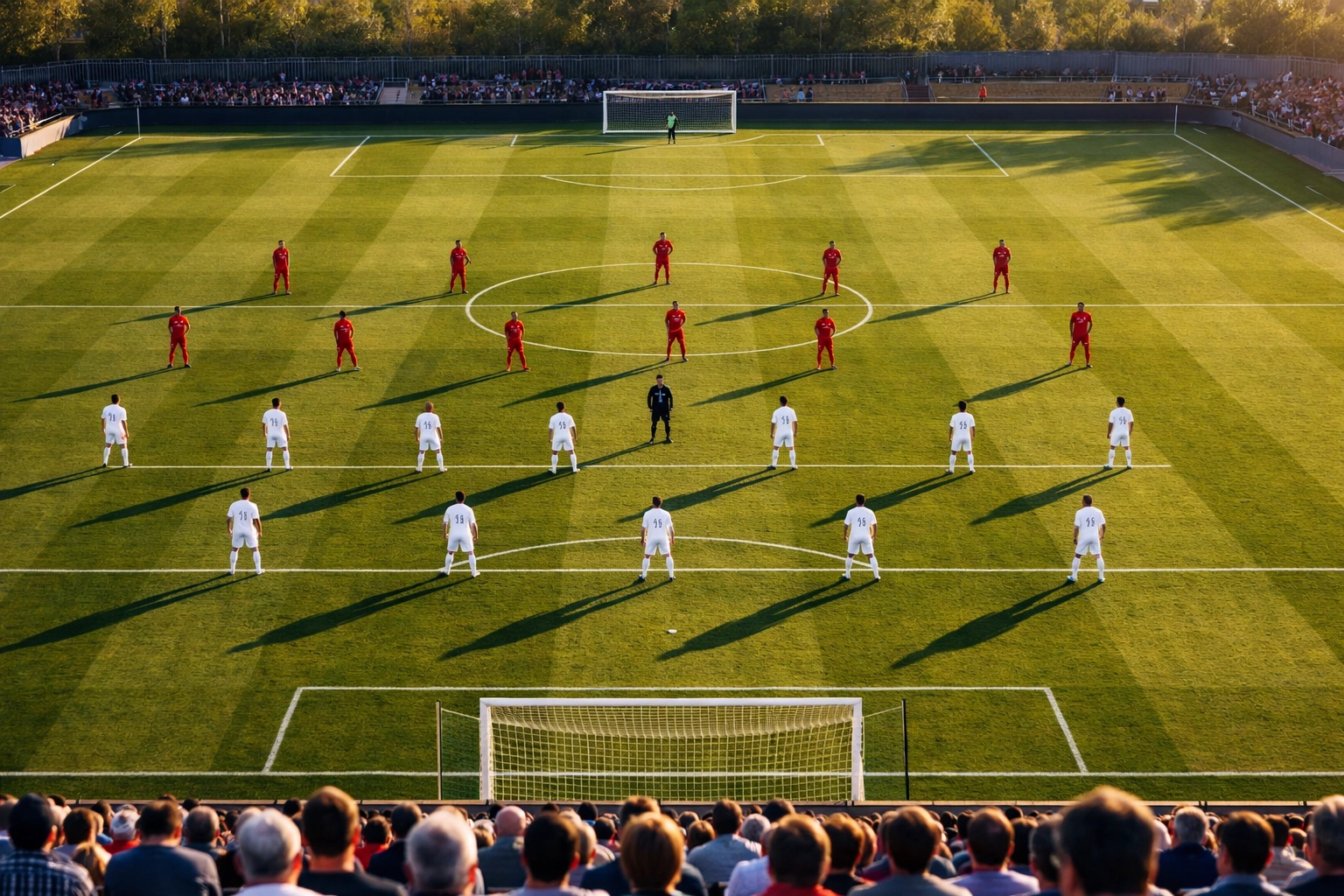 Taktische Formation auf dem Spielfeld zur Analyse defensiver Quoten-Trends und Strategien.