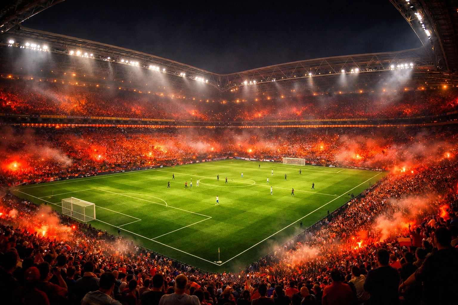 Hitzige Stadion-Atmosphäre im Rams Park Istanbul beim Spiel Galatasaray gegen Liverpool.