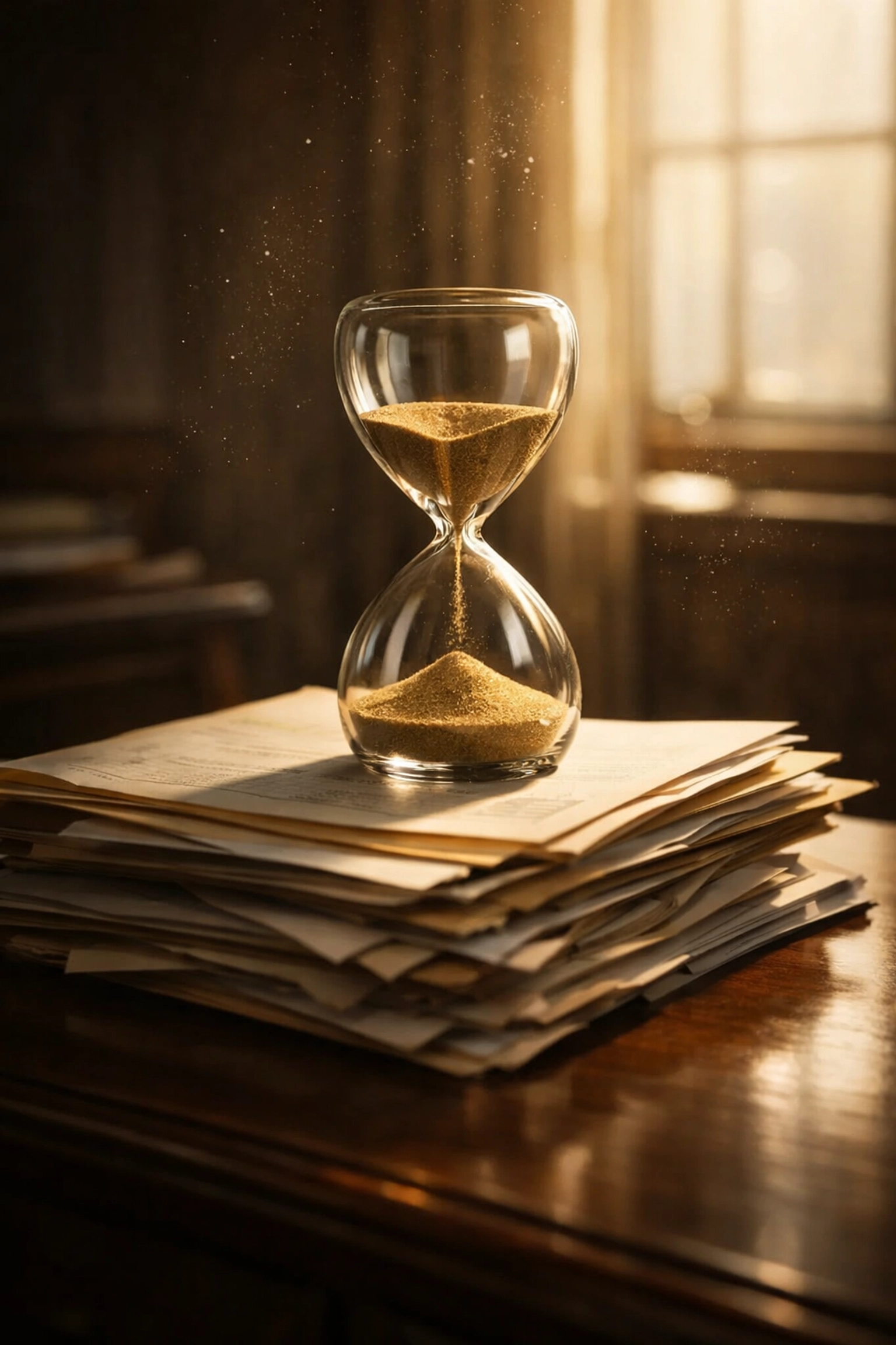 Eine Sanduhr auf Akten symbolisiert die Verjährungsfrist für Sportwetten Rückerstattungen.