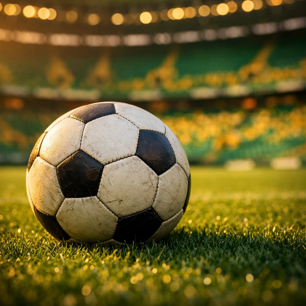 Nahaufnahme eines Fußballs im Stadion von Sporting Lissabon vor dem Rückspiel.