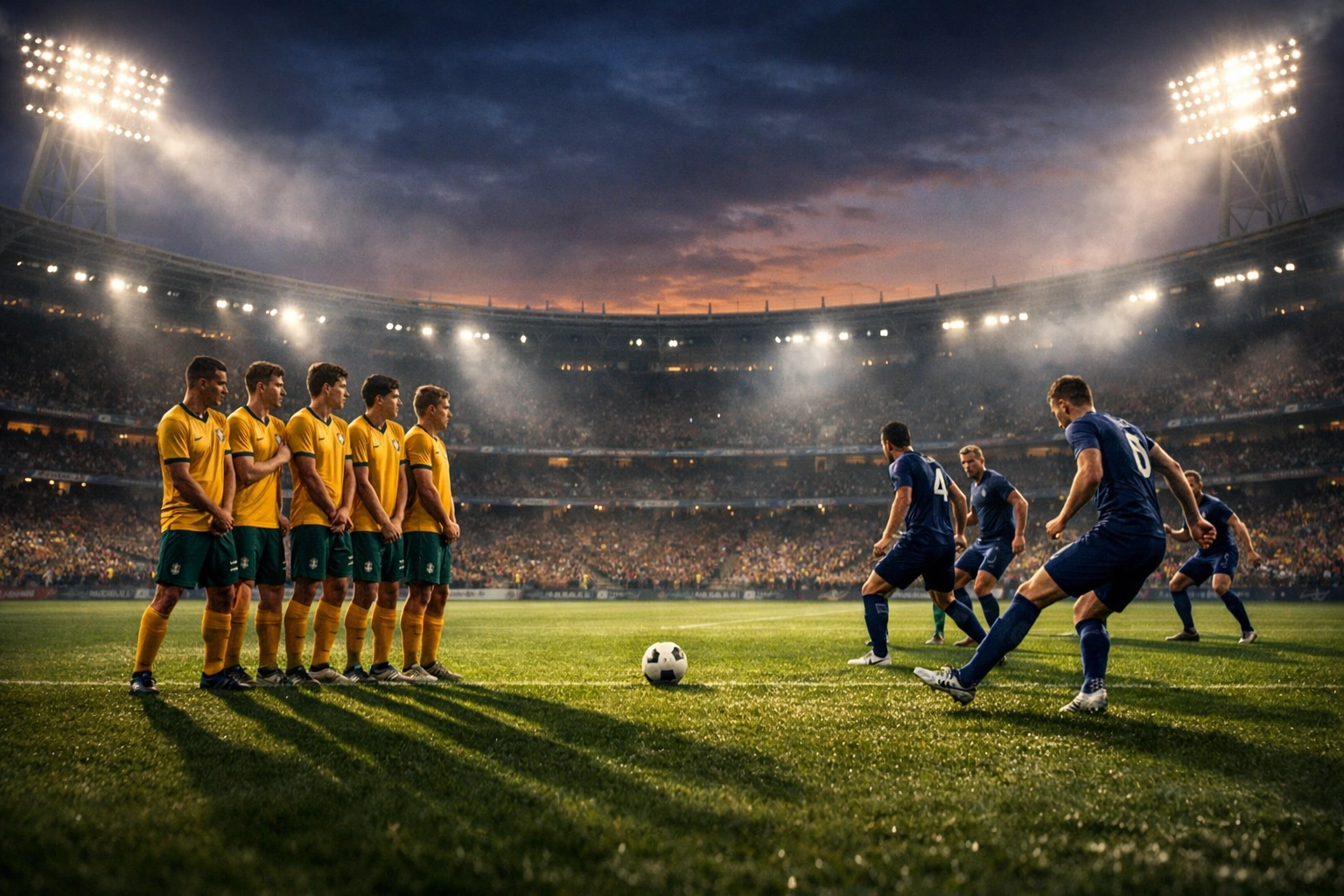 Australien gegen Japan in der WM-Qualifikation: Taktische Abwehrschlacht im vollen Fußballstadion.