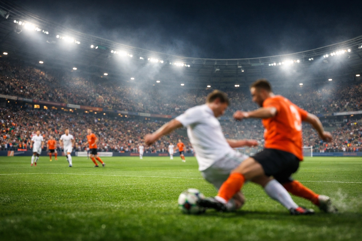 Fußball Länderspiel Deutschland gegen Niederlande im beleuchteten Stadion für Wett-Tipps.