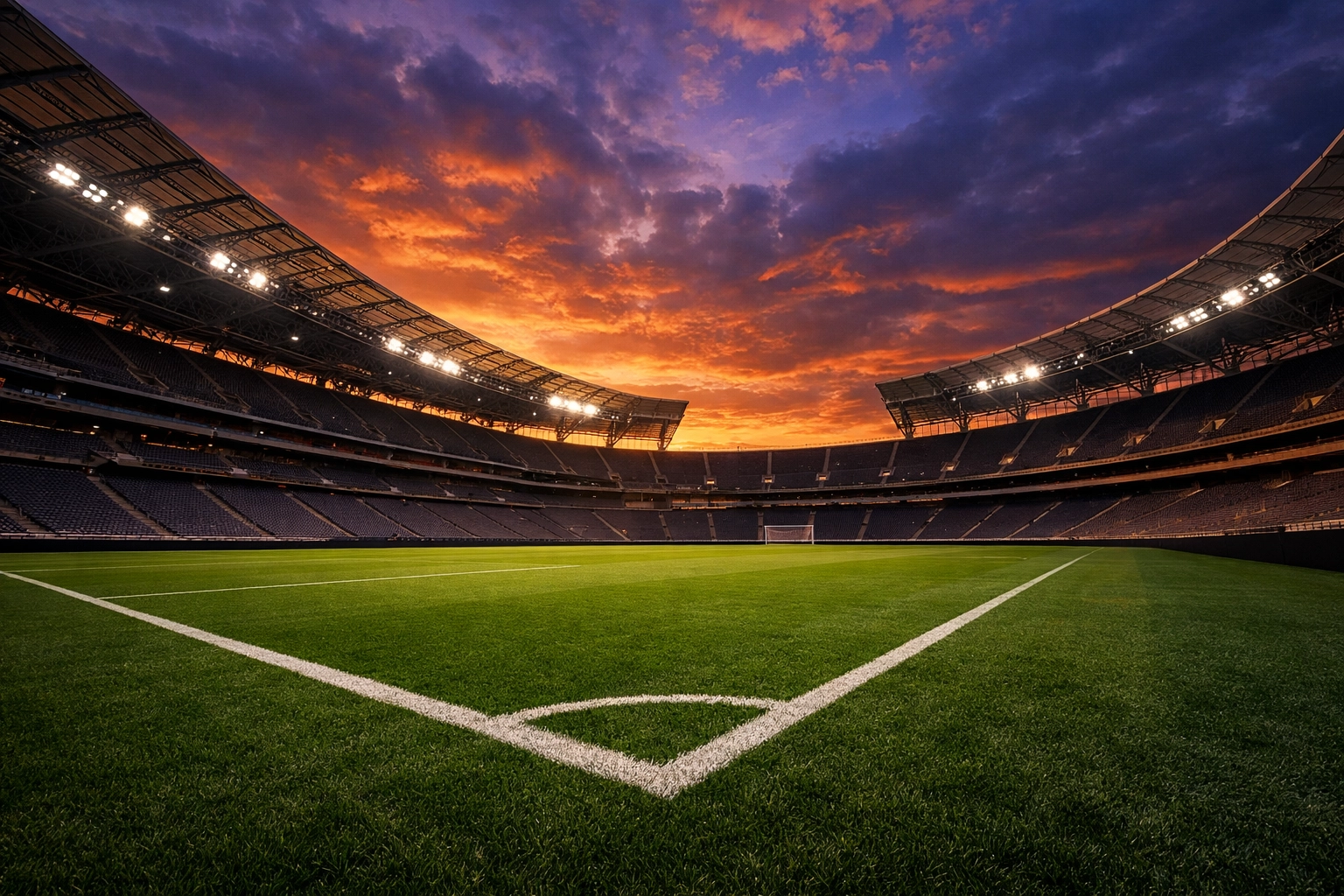 Leeres Fußballstadion in Spanien bei Sonnenuntergang für La Liga Spieltagstipps.