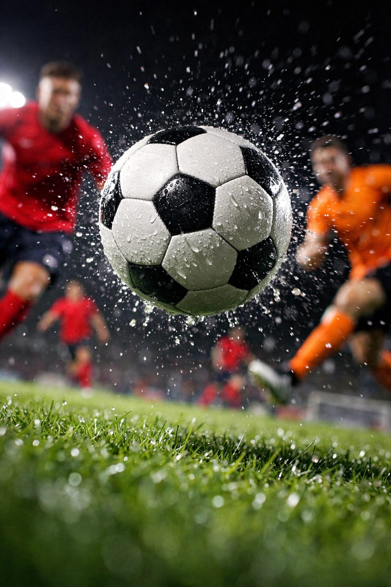 Fußball in schneller Bewegung auf dem Rasen für den Tipp Spanien gegen Niederlande.