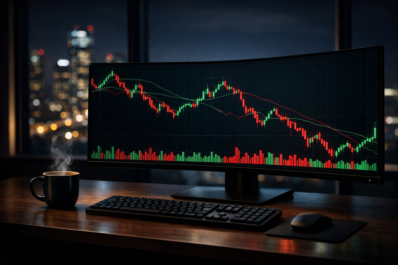 Analyse von Markttrends und fallenden Quoten am Monitor zur Früherkennung von Value-Optionen.