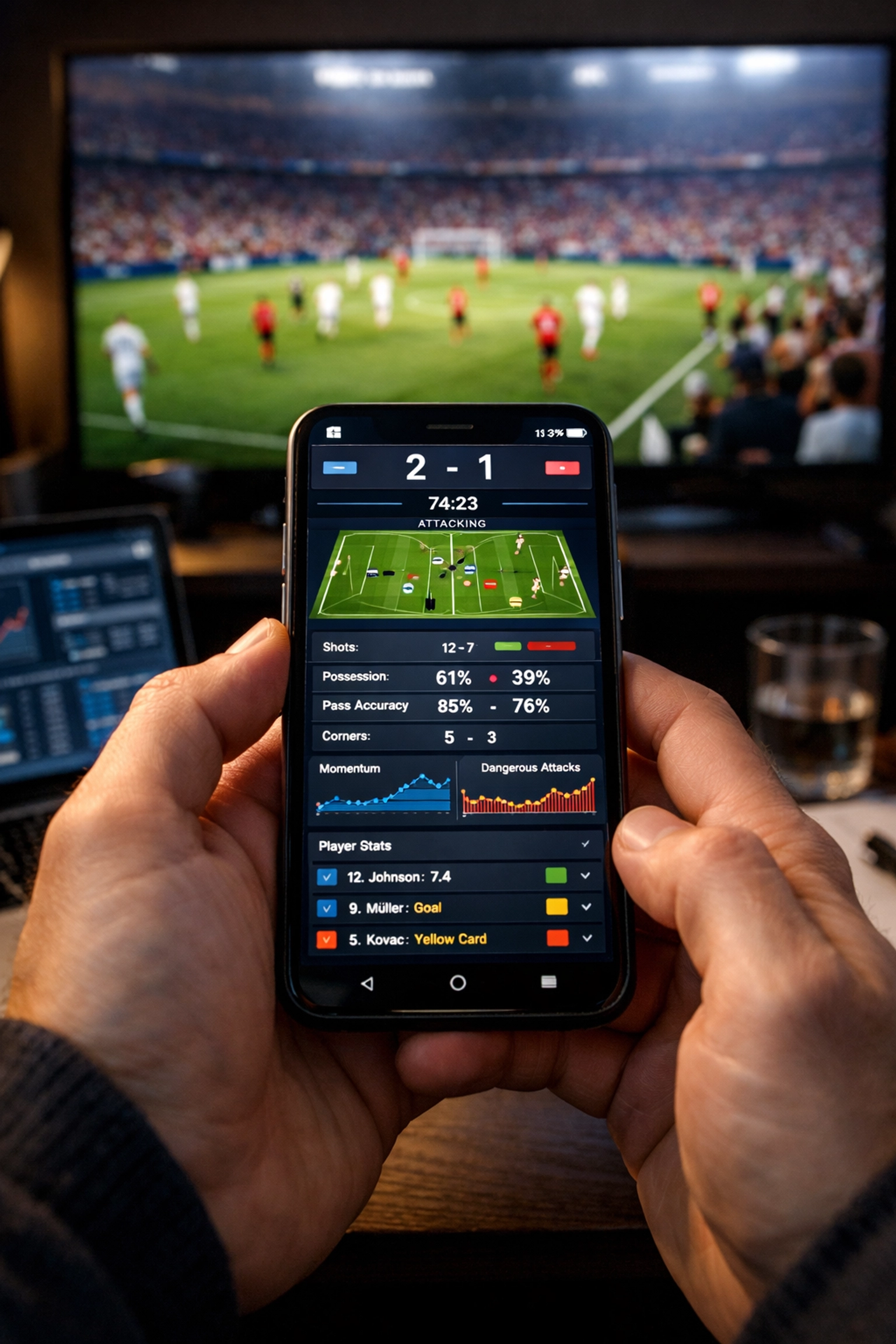 Nutzung einer App für Live-Statistiken auf dem Smartphone zur Trenderkennung.