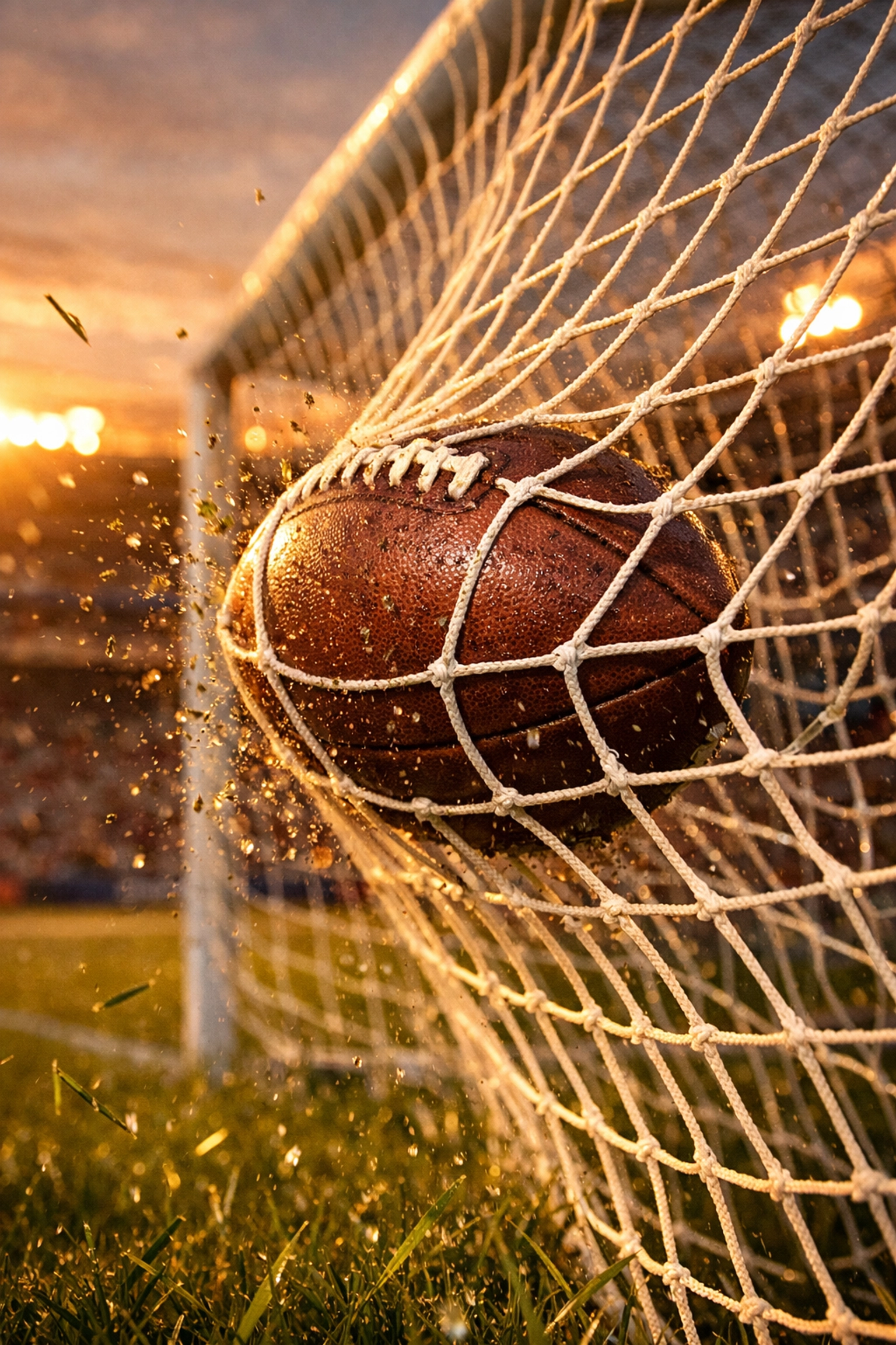 Fußball schlägt im Tornetz ein als Symbol für präzise Wett-Tipps am Spieltag.