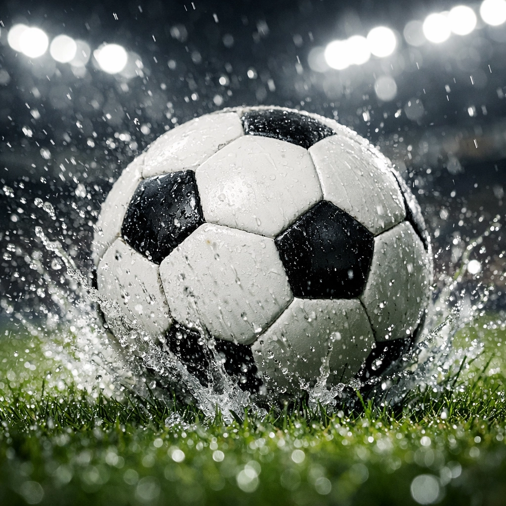 Nahaufnahme eines Fußballs auf nassem Rasen während der Analyse von Cremonese gegen Fiorentina.