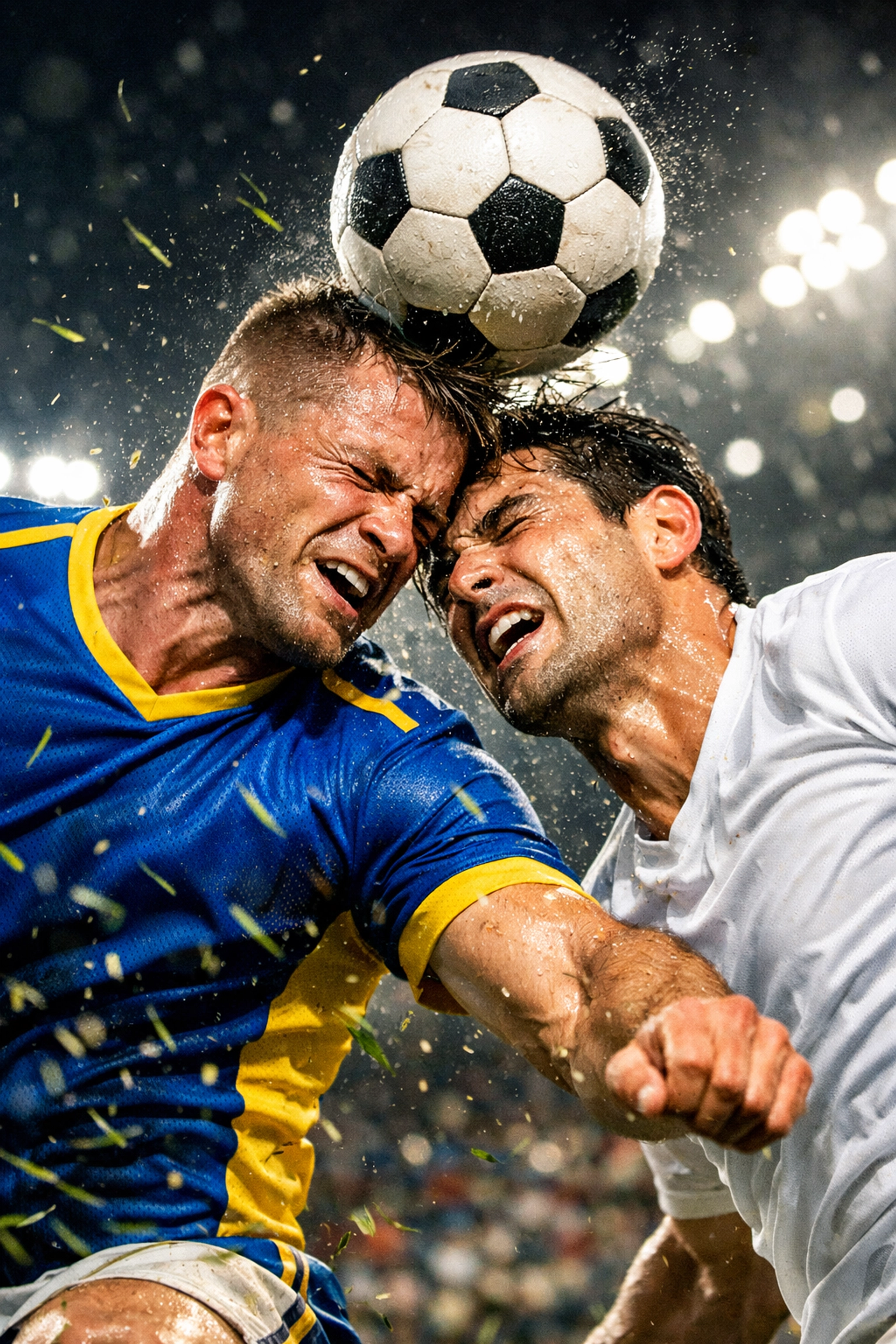 Dynamisches Kopfballduell zwischen Bosnien und Zypern während der WM-Qualifikation.