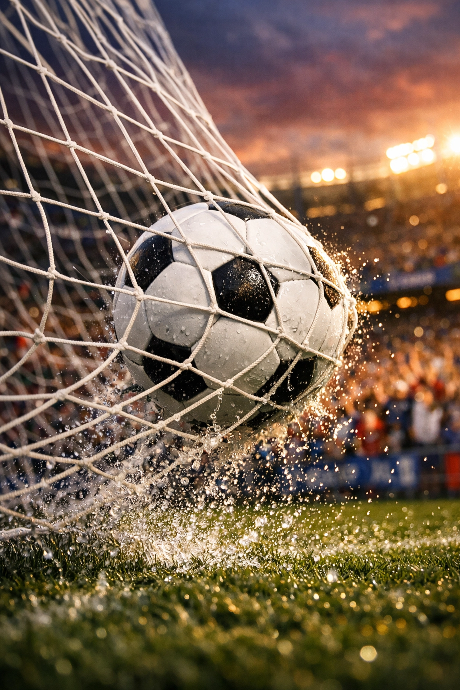 Fußball schlägt im Tornetz ein als Symbol für die Offensive beim Spiel St. Pauli gegen Freiburg.