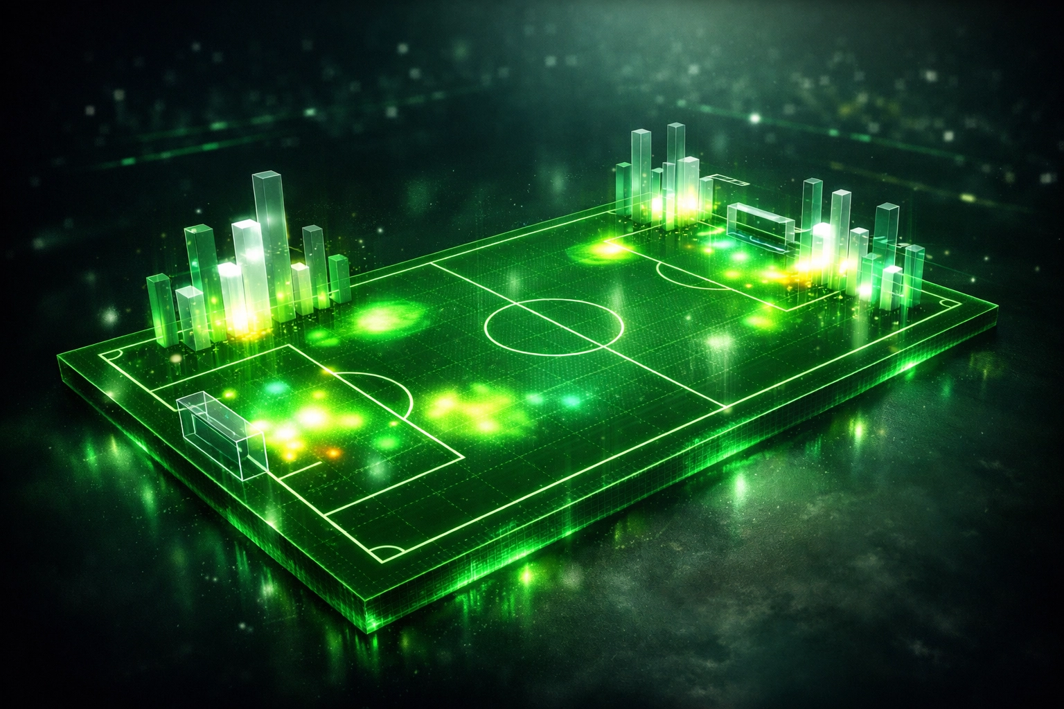 Grafische Darstellung von xG-Werten und Daten-Metriken für präzise Fußball-Prognosen.