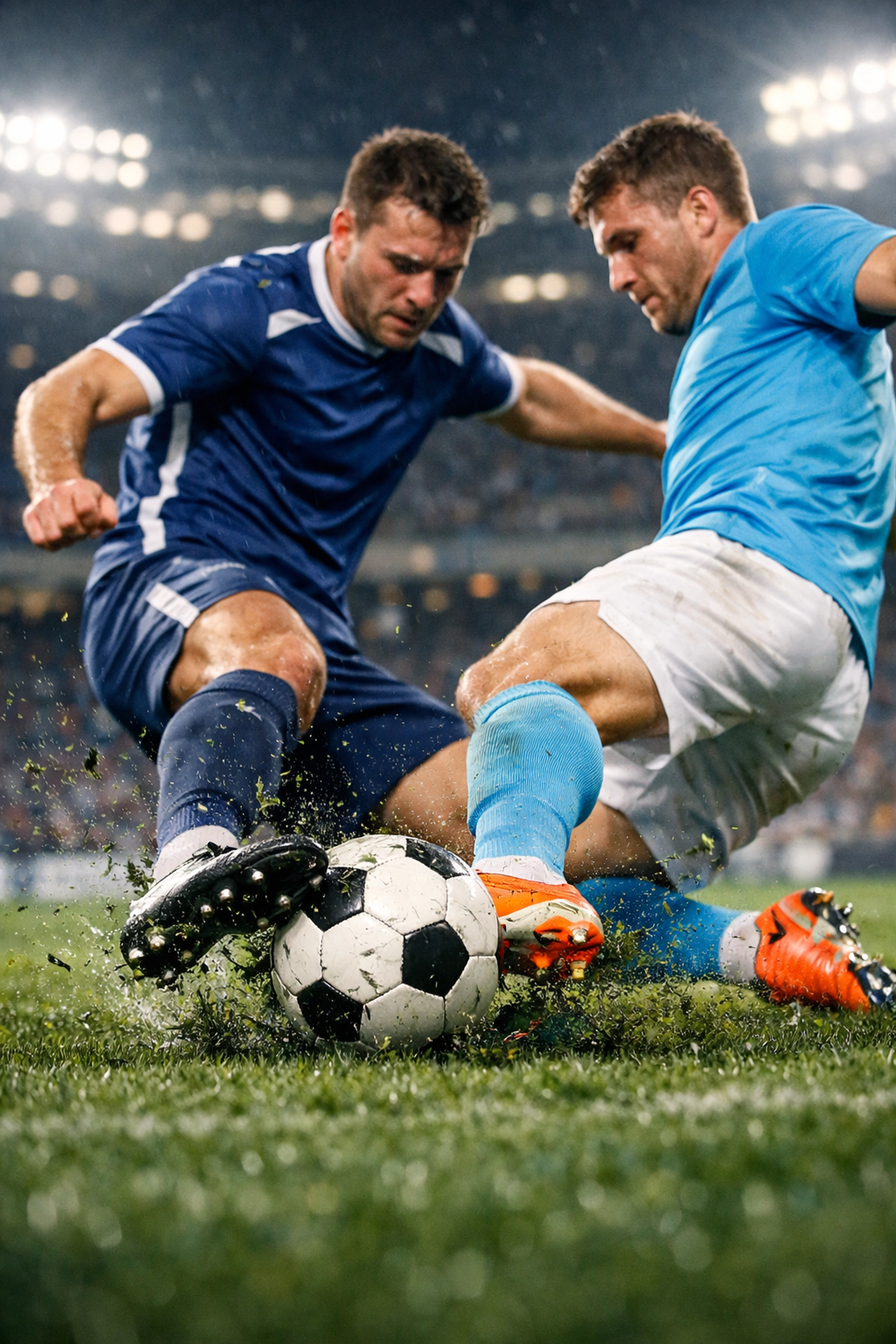 Intensiver Zweikampf zwischen Spielern von Dynamo Moskau und Zenit St. Petersburg in der Premier Liga.