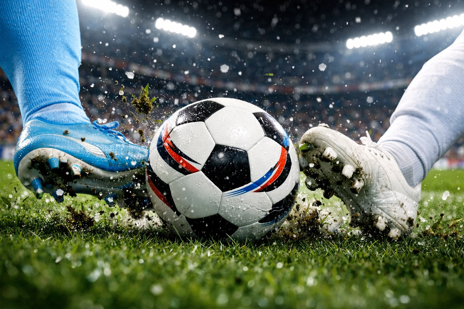 Fußball-Zweikampf zwischen Manchester City und Real Madrid während der Champions League.