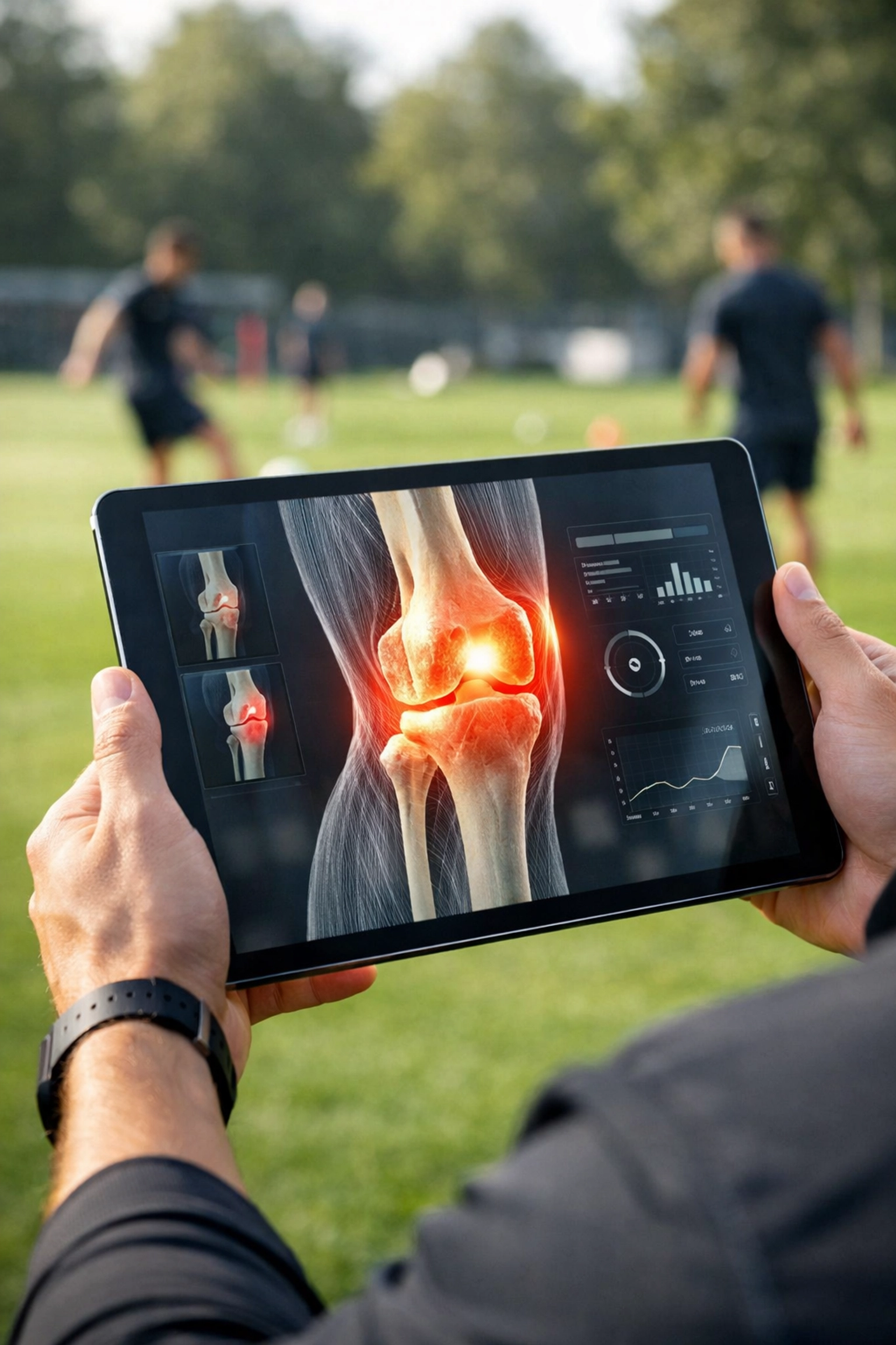 Medizinische Analyse einer Knieverletzung zur Bewertung von Spielerausfällen und Quotenanpassungen.