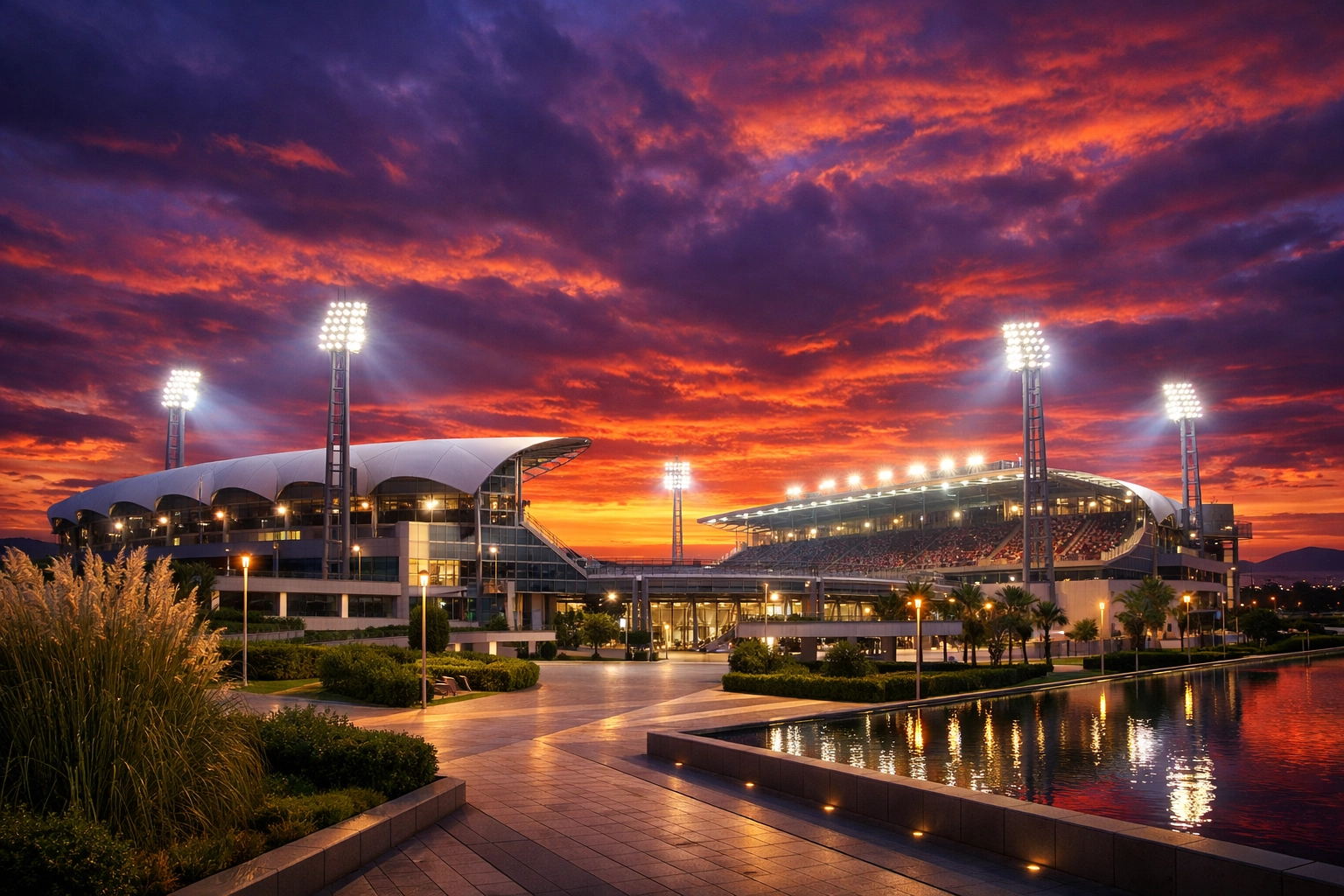 Unipol Domus Stadion in Cagliari bei Sonnenuntergang vor dem Serie A Duell gegen SSC Neapel.