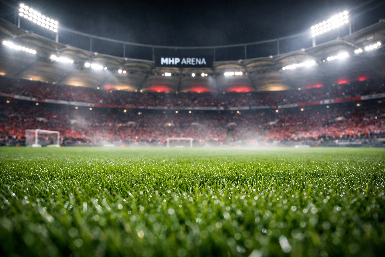 Die nächtliche MHP Arena in Stuttgart vor dem Europa League Spiel gegen Porto.