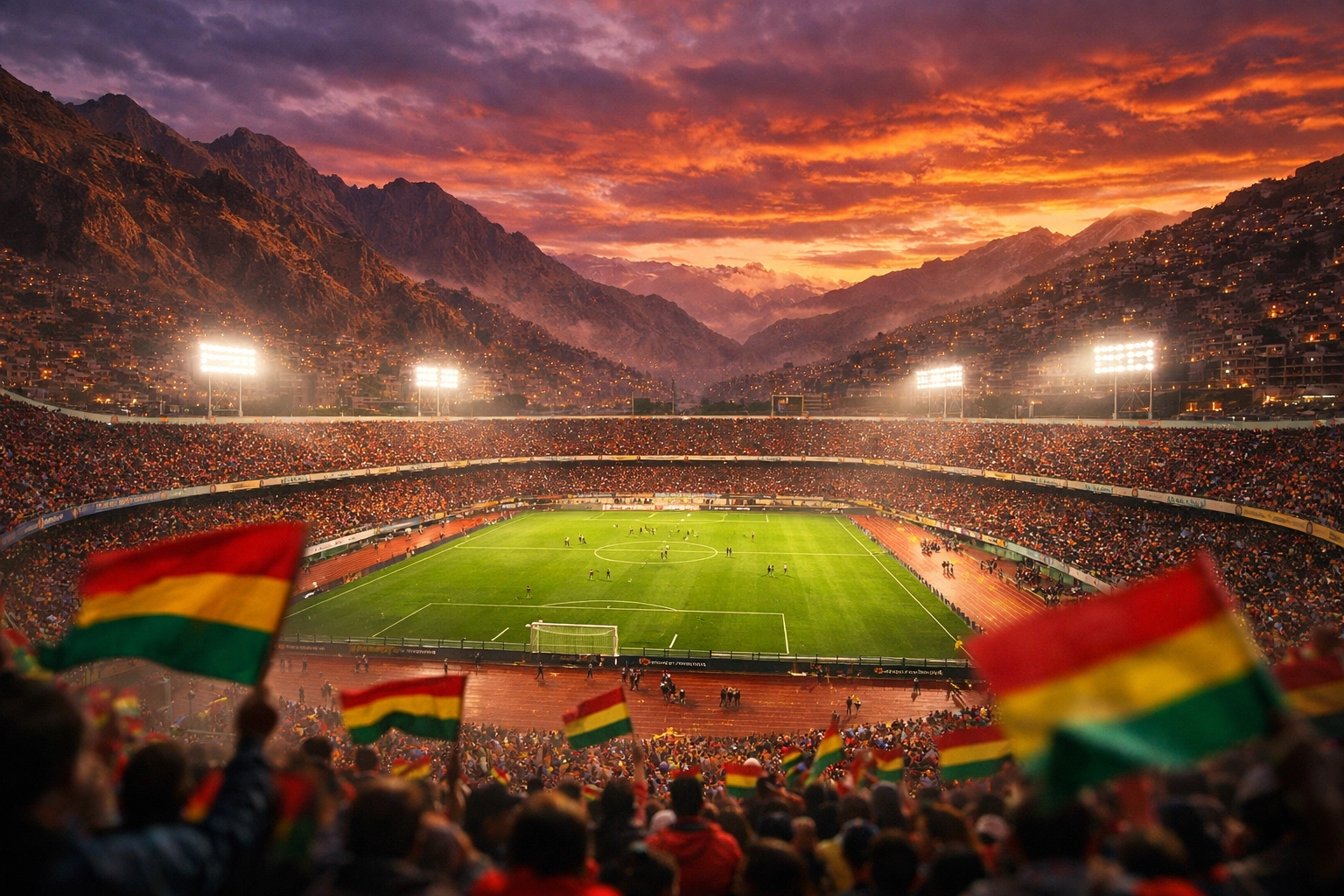Estadio Hernando Siles in La Paz bei Sonnenuntergang während der WM-Qualifikation.