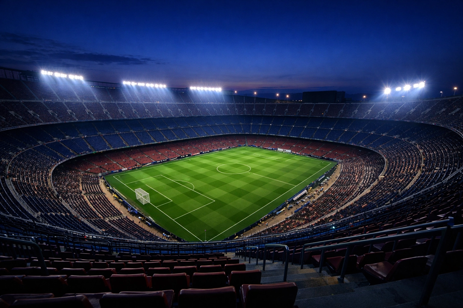 Stadion-Atmosphäre im Spotify Camp Nou vor dem Champions-League-Spiel Barcelona gegen Newcastle.