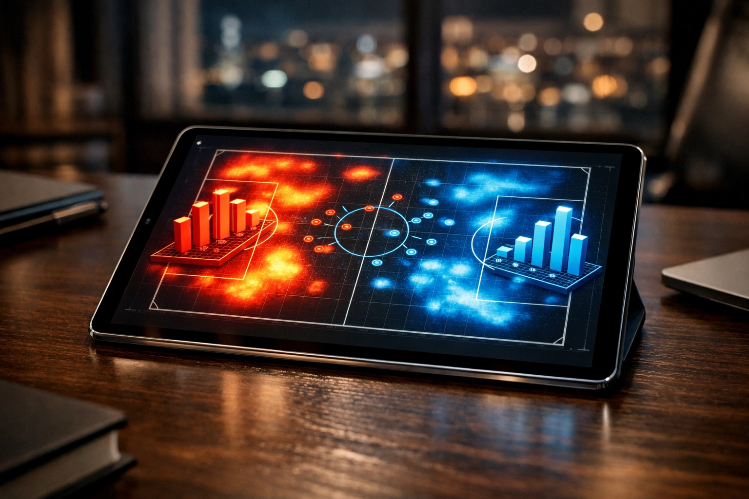 Digitale Taktiktafel mit xG-Statistiken zur Premier League Analyse von Arsenal gegen Chelsea.