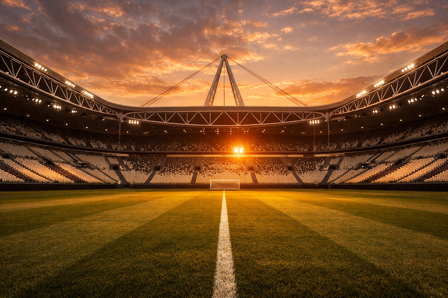 Allianz Stadium in Turin bei Sonnenuntergang für das Serie A Topspiel Juventus gegen Inter.