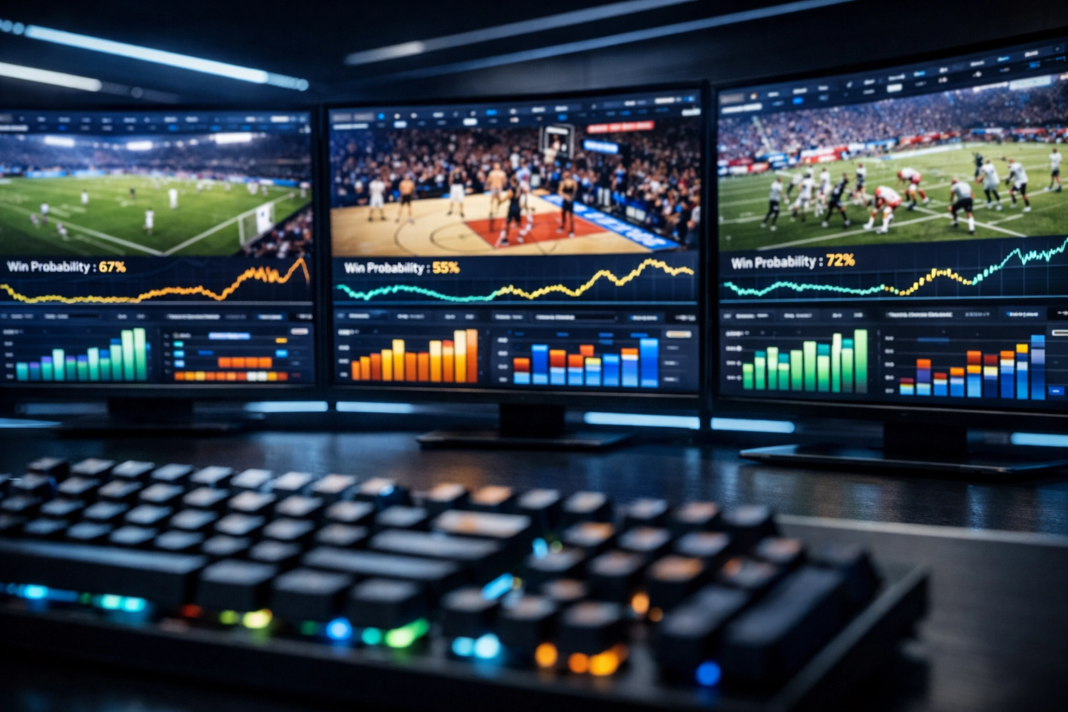 Analyse-Hub mit Live-Siegwahrscheinlichkeiten und E-Sports Statistiken.