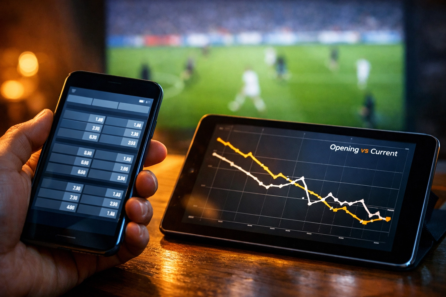 Darstellung von Live-Quotenbewegung und Line Movement auf Smartphone und Tablet.