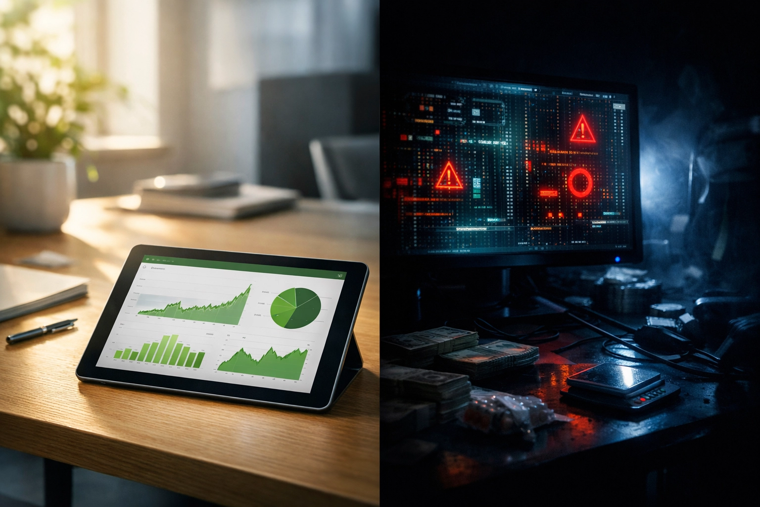 Visualisierung der Kanalisierung im deutschen Glücksspielmarkt zwischen legalen Daten und Schwarzmarkt.