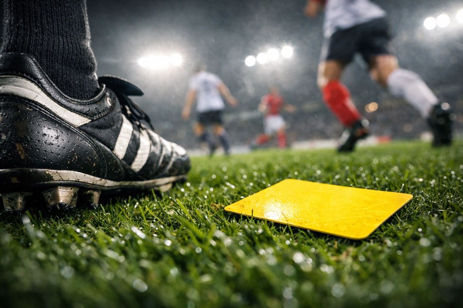 Gelbe Karte auf dem Rasen als spielentscheidendes Ereignis für In-Play-Wetten.