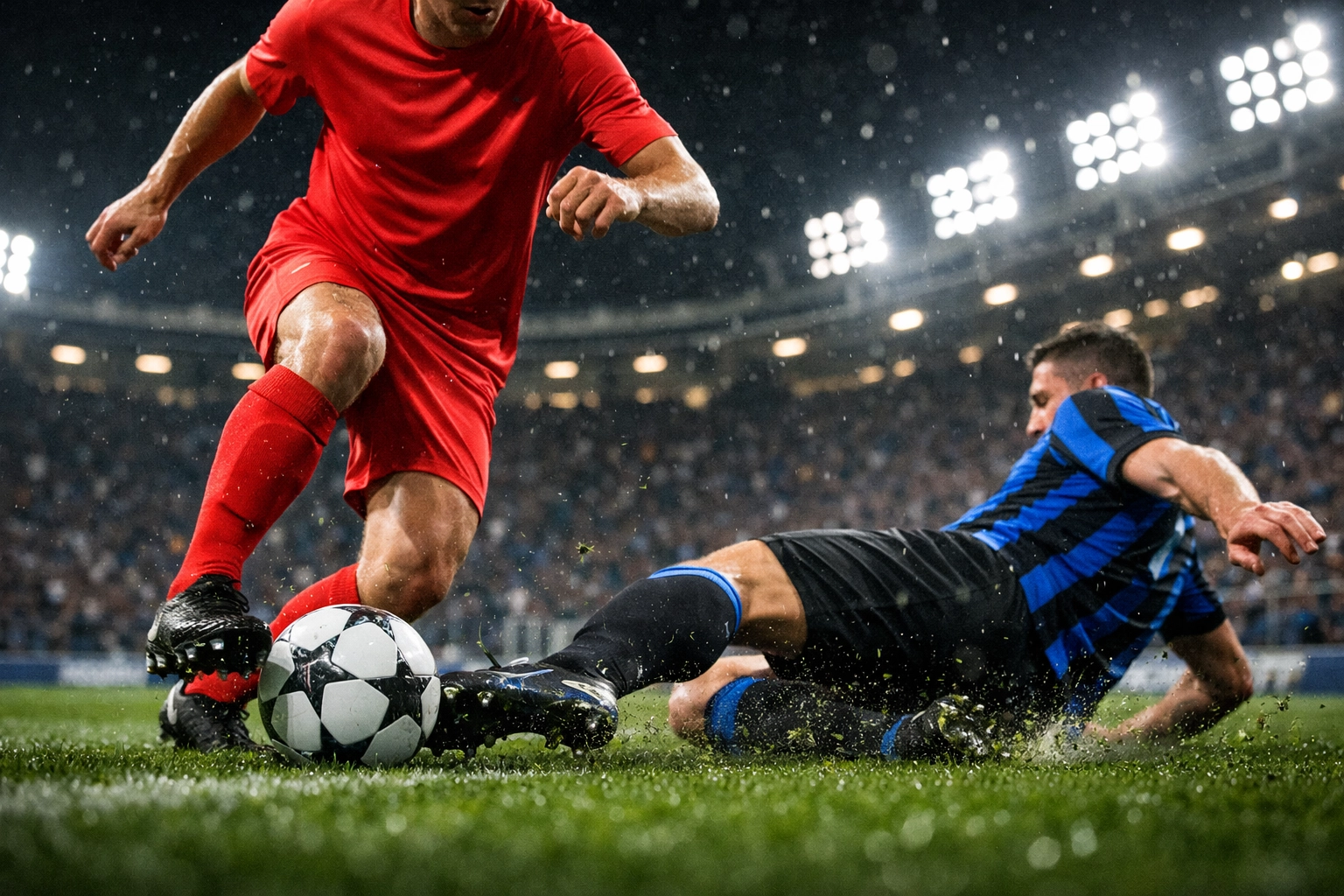 Dynamischer Zweikampf zwischen Atalanta Bergamo und Bayern München im Champions League Achtelfinale 2026.