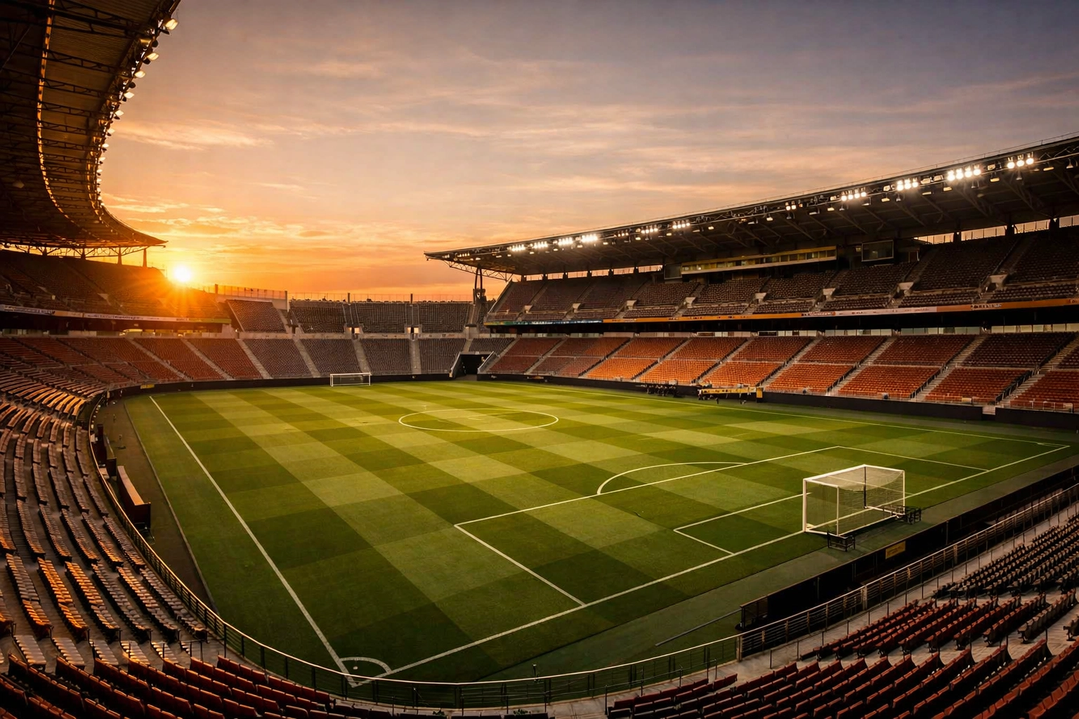 Das Stadion von Espanyol Barcelona bei Sonnenuntergang vor dem Tipp auf den Heimsieg gegen Oviedo.
