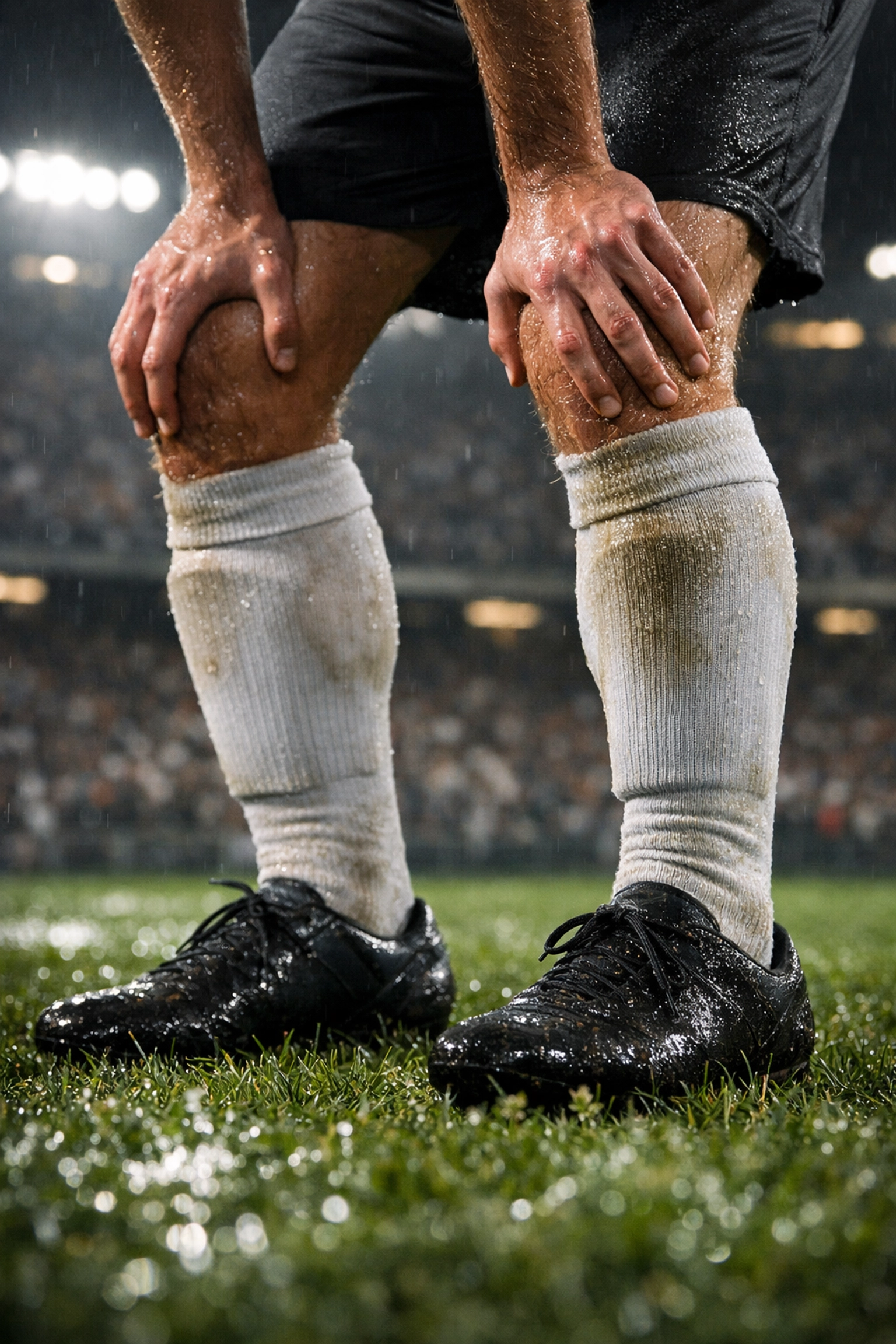 Erschöpfter Fußballprofi auf dem Rasen symbolisiert physische Belastung und sinkende Quoten-Intensität.