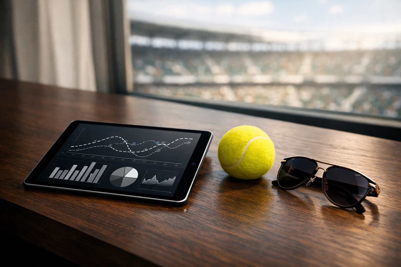 Datenbasierte Tennis-Analyse auf einem Tablet zur Ermittlung der implizierten Wahrscheinlichkeit.