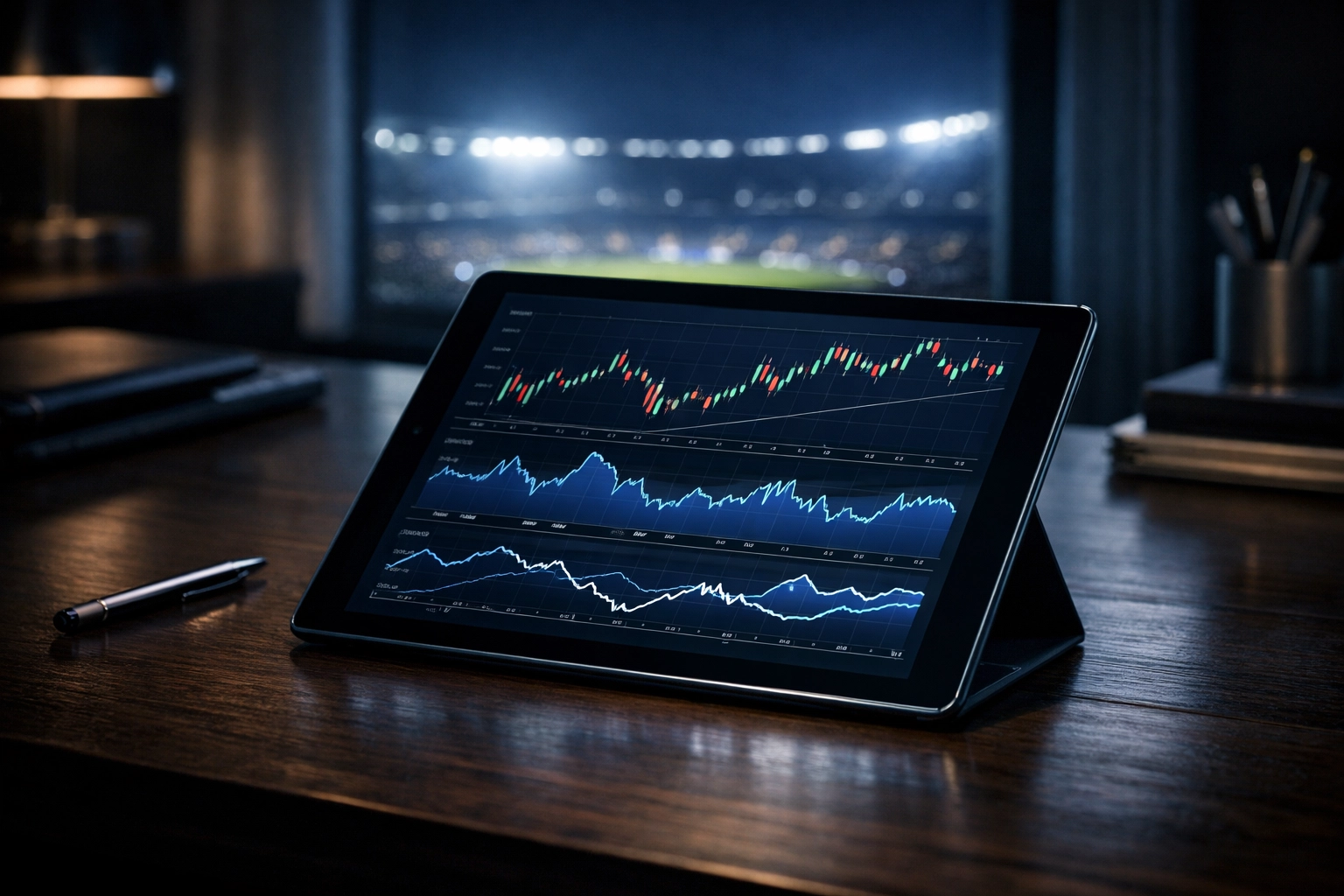 Tablet mit Marktanalyse und Quotenverlauf für die Champions League Analyse heute.