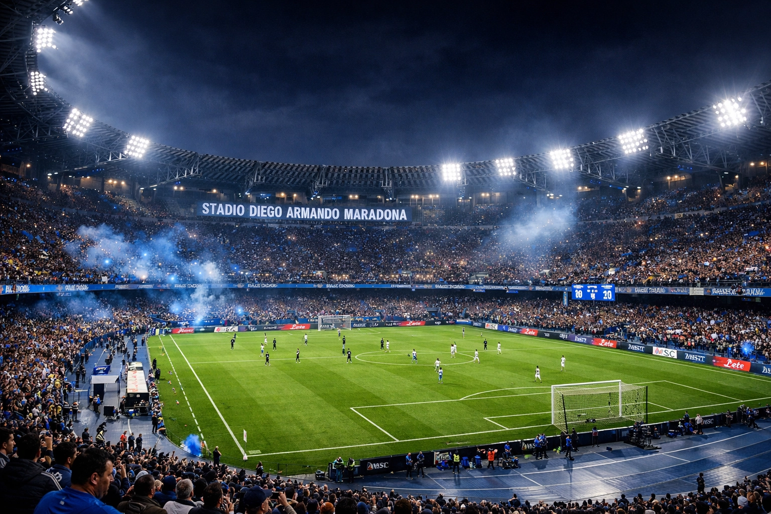 Atmosphäre im Stadio Diego Armando Maradona beim Serie A Spiel SSC Neapel gegen AC Mailand.