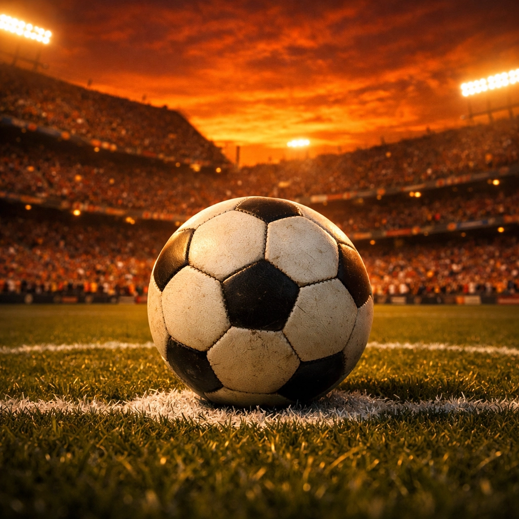 Fußball auf dem Anstoßpunkt zum Stadtderby zwischen Barcelona und Espanyol in La Liga.